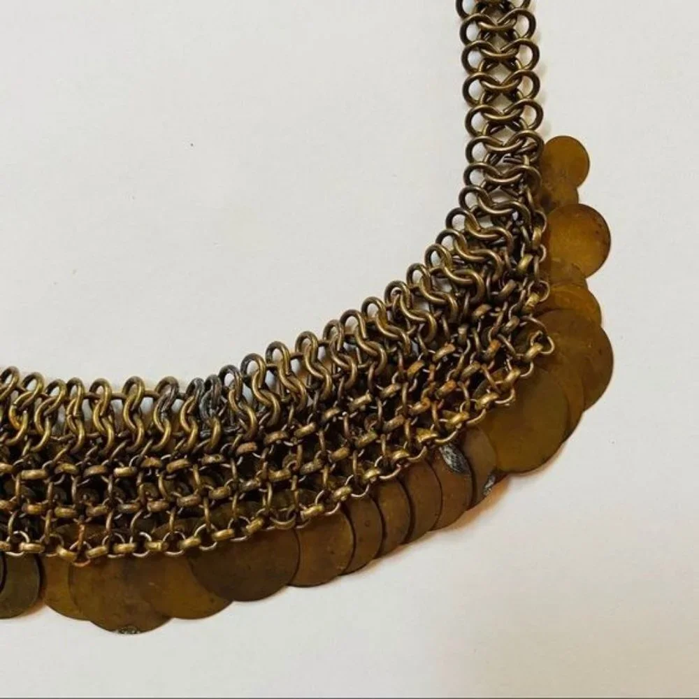 Vintage Brass Necklace Gypsy Costume Adjustable Jewelry Chain Mail Necklace - Picture 9 of 12